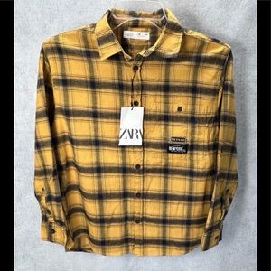 NEW Zara Plaid Flannel Shirt Size 10 Button Up Kids 500 5th ave New York Yellow